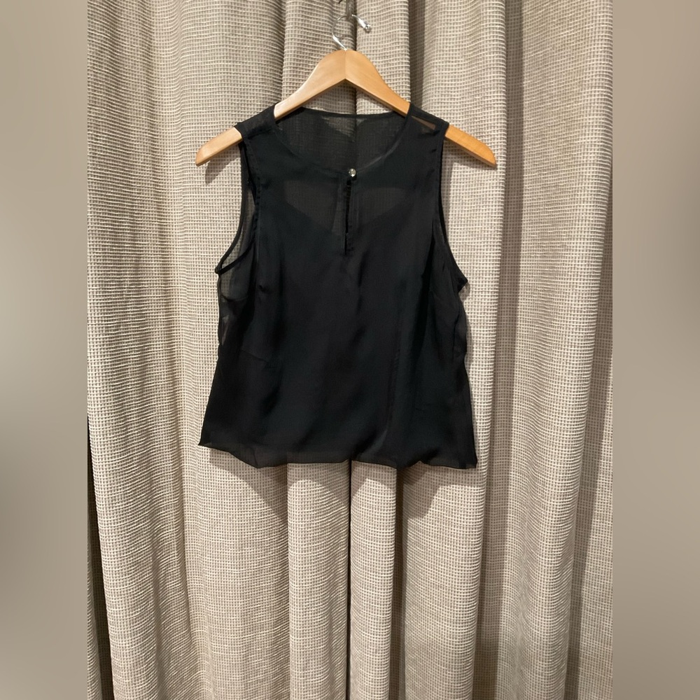 White House Black Market Elegant Black Sleeveless Top, Sheer Overlay